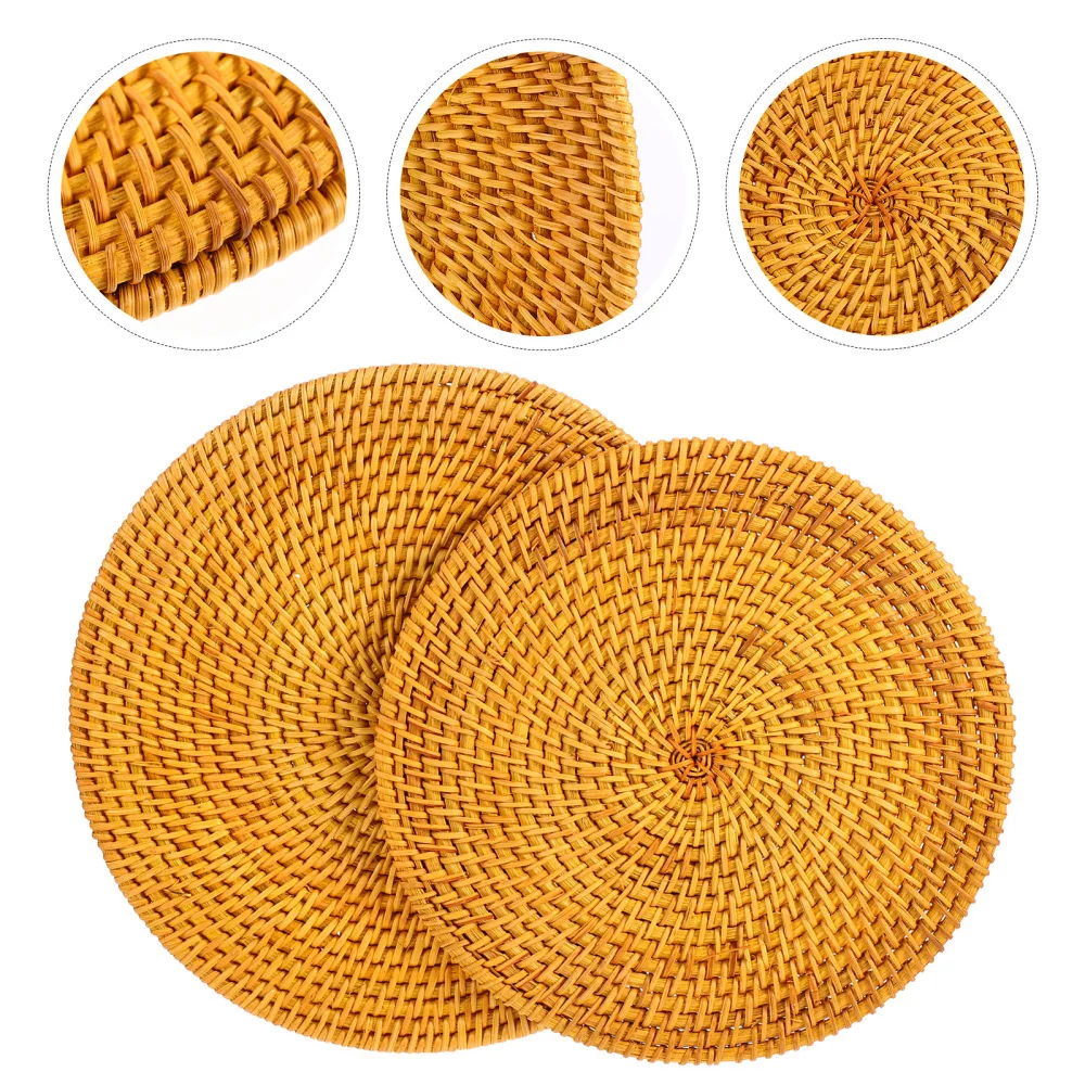 

2Pcs Rattan Weave Cup Mat Hand-Made Crafts Rattan Coasters Home Decoration