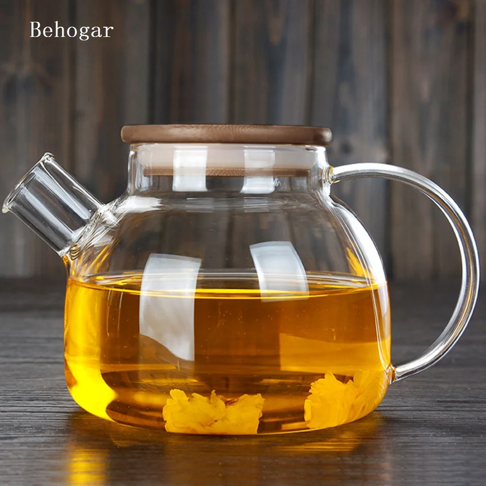 Фото Стеклянный чайник с бамбуковой крышкой 1000 мл|pot water|pot with lidpot tea |