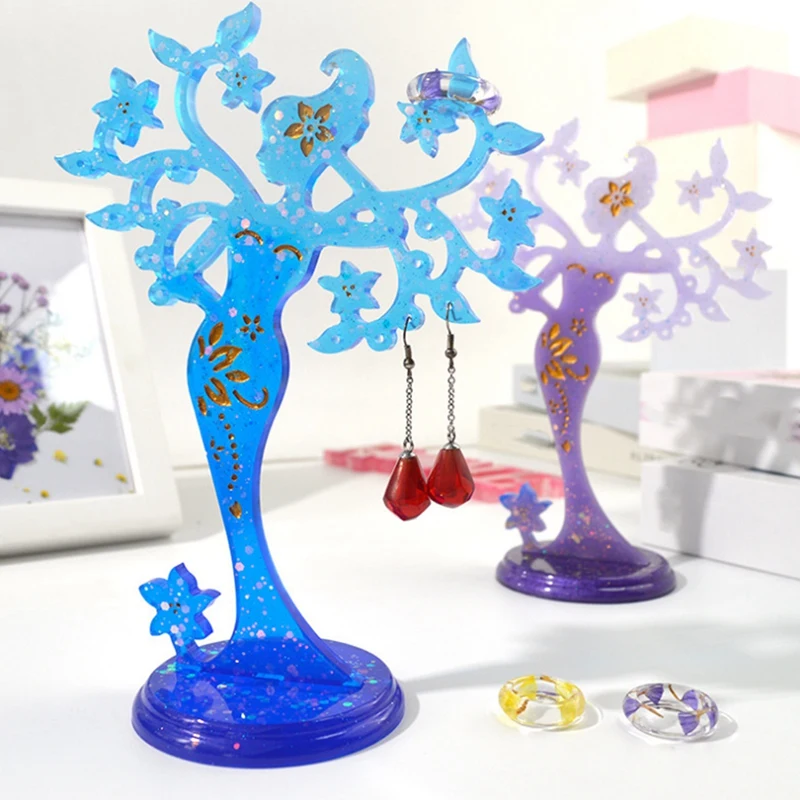 

DIY Crystal Epoxy Silicone Beauty Jewelry Holder Mould Jewelry Display Stand Mirror Swing Table Silicone Mould