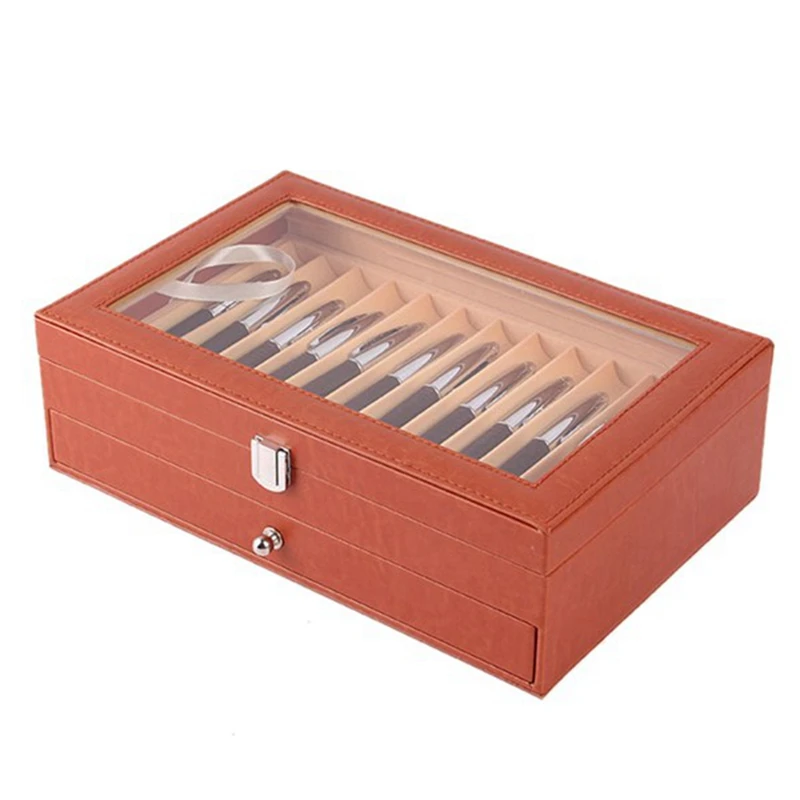 

Wooden 24 Pen Storage Box Glass Pen Display Box with Lid Storage Box Top Glass Window Pen Collection Display Box