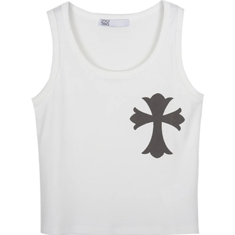 

Y2K Printed Top Streetwear O-neck Retro Bar Punk Game Casual Sleeveless Sexy O-neck Short Summer Vest Clothes American Retro