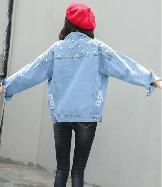 Nieuwe herfst meisjes losse denim jas BF wind korte jasje studenten джинсовая куртка топы kralen|Женские куртки| |