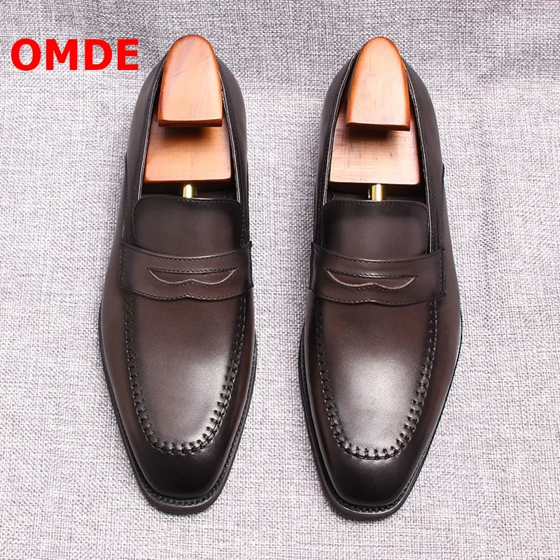 

OMDE Mens Penny Loafers Italian Design Genuine Leather Men Casual Shoes Slip On Dress Shoes Handmade Party Wedding Shoes