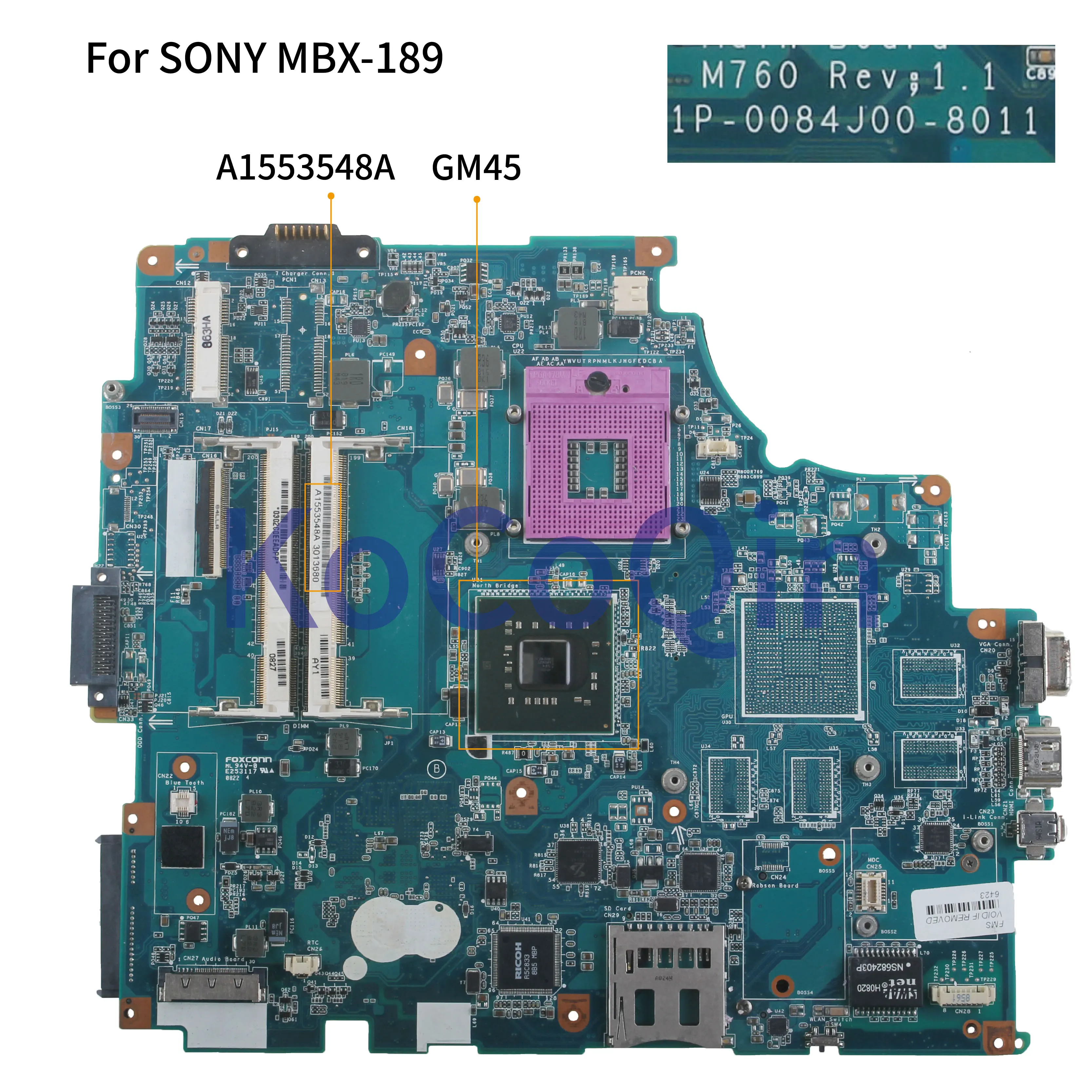 KoCoQin материнская плата для ноутбука SONY VAIO VGN-FW M760 MBX-189 A1553548A GM45 | Компьютеры и офис