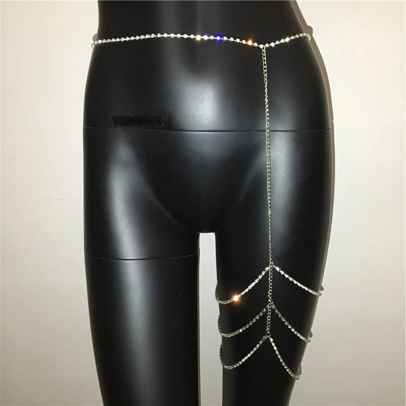 Женская цепочка для ног с кристаллами золотистого и серебристого цвета вечерние