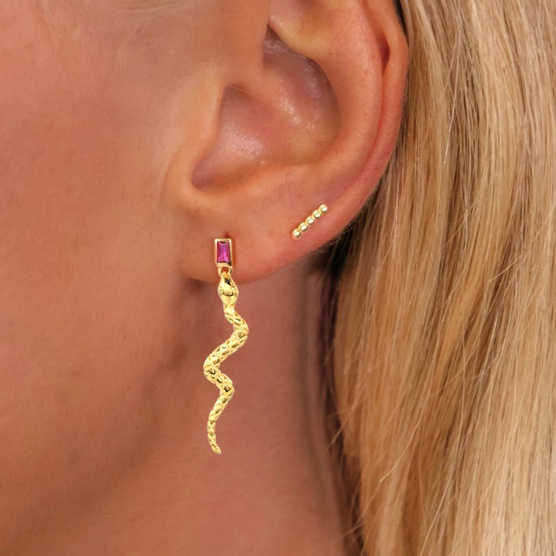 

Aide 925 Sterling Silver Colorful Square Zircon Twisted Snake Pendant Dangle Earrings For Women Luxury Rock Punk Party Jewelry