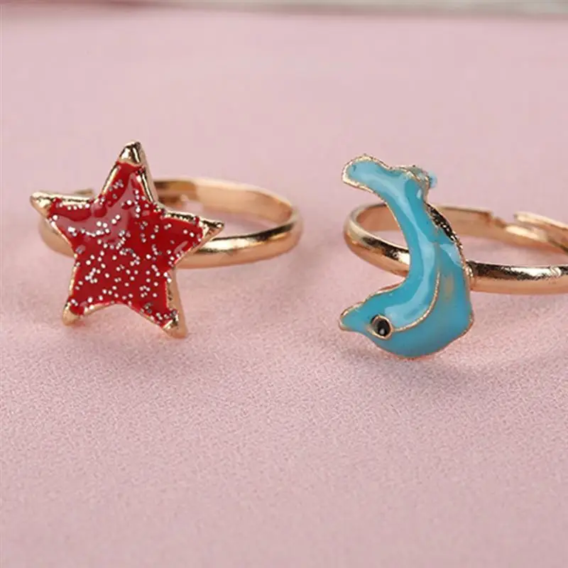 

36pcs Cartoon Rings Alloy Colorful Lovely Adjustable Party Jewelry Gifts Party Favors Toys for Children Kids Girls Finger Rings