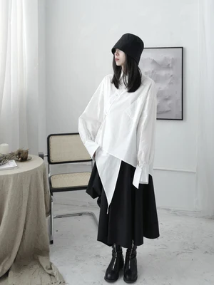 

Small design sense of loose shirt boyfriend wind off the shoulder deconstruction of asymmetric pioneer shirt women without gende