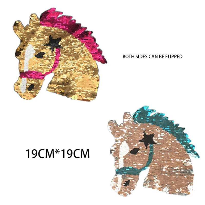 Лошадь Реверсивный изменение цвета блёстки шить на патчи для одежды DIY патч