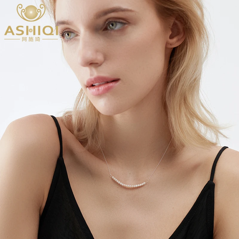 

ASHIQI Natural Freshwater Pearl Necklace 925 Sterling Silver Ladies Jewelry