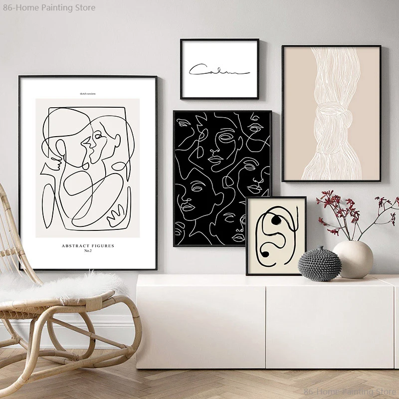 

Abstract Line Canvas Painting Black White Wall Art Minimalist Nordic Poster Woman Body Pictures Modern Home Decor Room Decor