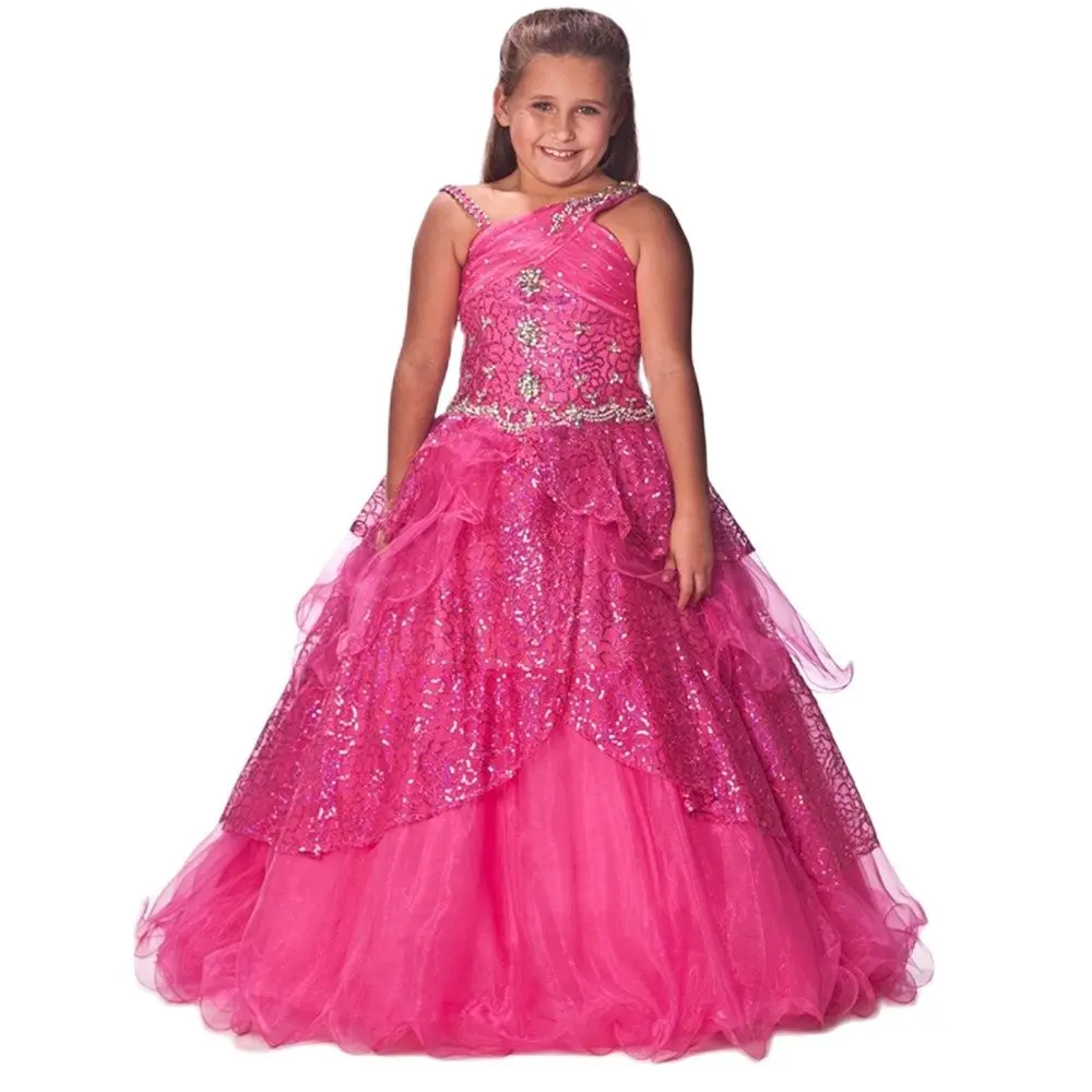 

Most Perfect For a Junior Pageant Dresses Crepe Amazing Floor Length Scalloped Rhinestone Shimmering Girls Dress