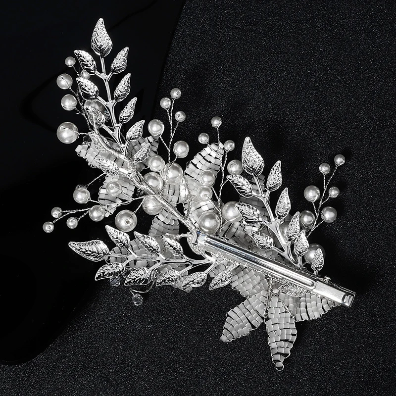 Leaf Duckbill Clip Rhinestone Pearl Inlaid Hairpin Cute Vintage Wedding Headdress Hair Accessories for Girls BN | Украшения и