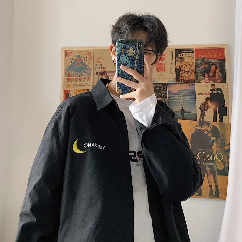 

Loose Fashion Shirts Cotton Harajuku Long Sleeve Korean Style Casual Slim Fit Button Shirt Men's Clothing
