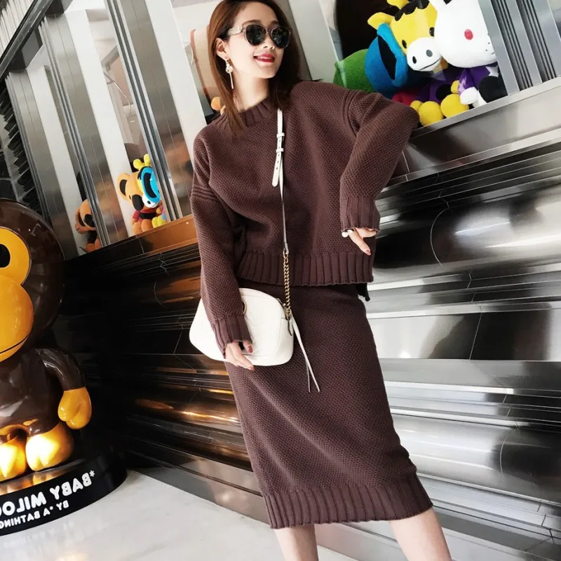 2019 осенне зимний женский костюм из двух предметов Повседневный пуловер с
