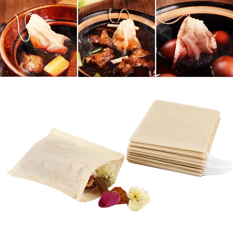 

300PCS Tea Filter Bags, Disposable Paper Tea Bag with Drawstring Safe Strong Penetration Unbleached Paper for Loose Leaf Tea and