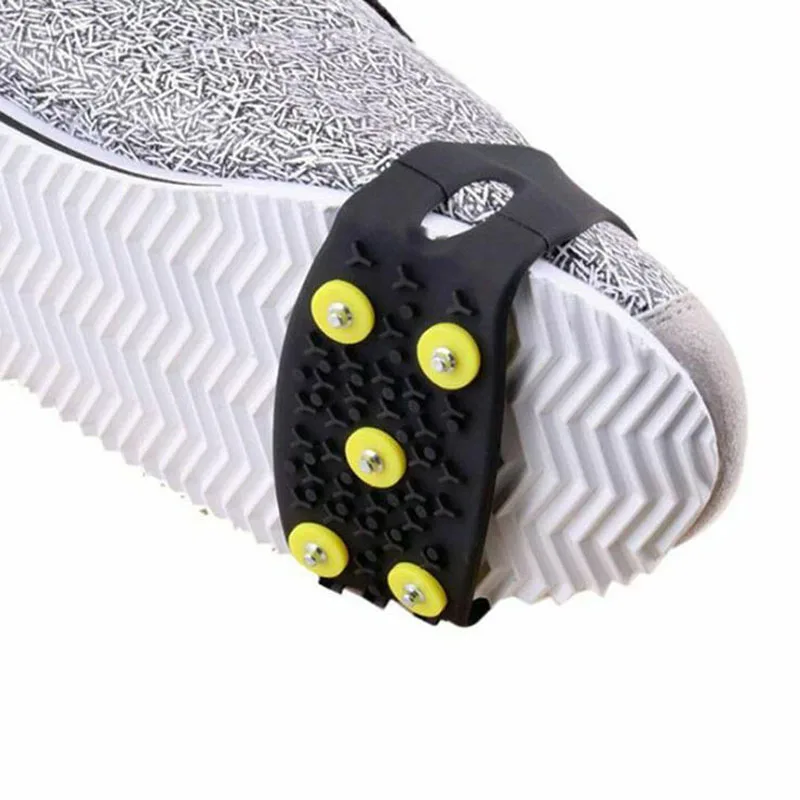

1Pair Anti Slip Ice Climbing Spikes Grips Crampon Cleats 5-Stud Black Shoes Cover Free Size footwear Mountaineer Accessories