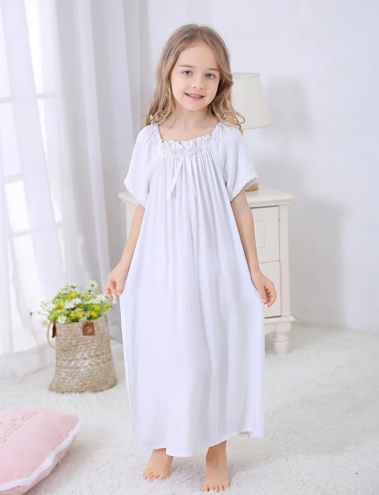 

Girls Princess Nightgowns Short Sleeve Cotton Long Nightgowns for Height 90-150CM