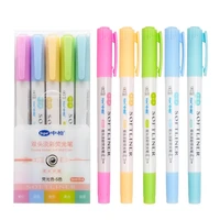 5pcs double ended soft mild color highlighter pens set bold fine liner fluorescent marker drawing paint school softliner a6035