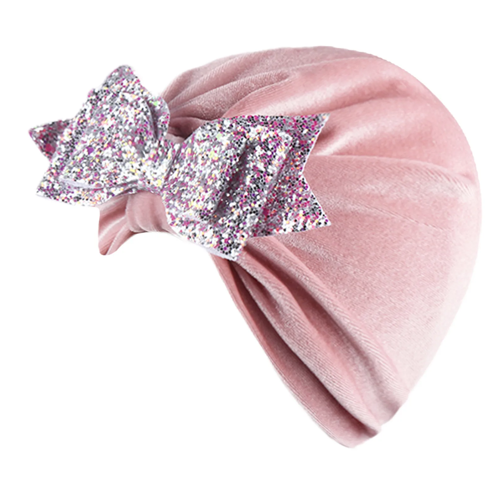 

Fashion Children Bowknot Hat Gold Velvet Winter Warm Hood Tire Cap Indian Cap