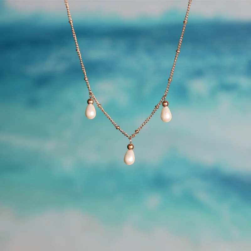 Жемчужное ожерелье из нержавеющей стали в форме капли воды с кулоном цепочкой