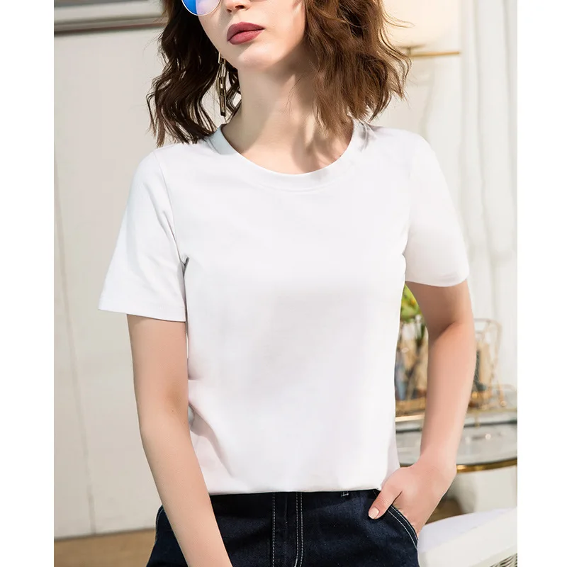 

Ediwallen Multi Color Fabric Non Iron Short Sleeve V-neck Round Neck Pullover Knitted Rib Solid Color Fashion Net T-shirt Women