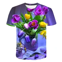 2021 spring and summer new plant flowers 3d printed short sleeve creative street youth fashion t shirt