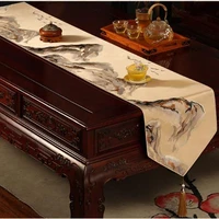 luxury fine embroidered scenic decorative table runner party rectangle tablecloth chinese silk satin coffee protection mats