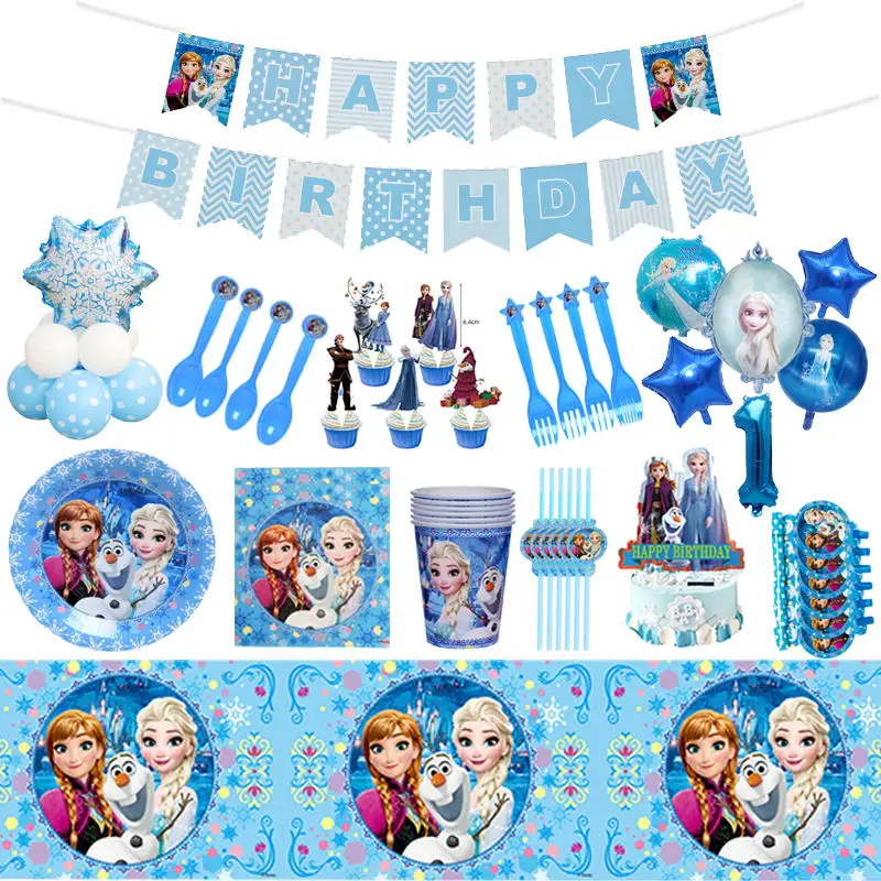 

Disney Frozen Anna Elsa Party Supplies Disposable Tableware Cups Plates Kids Girls Happy Birthday Decorations Baby Shower Gifts