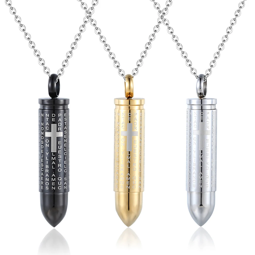 Мужское ожерелье в стиле милитари из титановой стали с кулоном виде Писания |