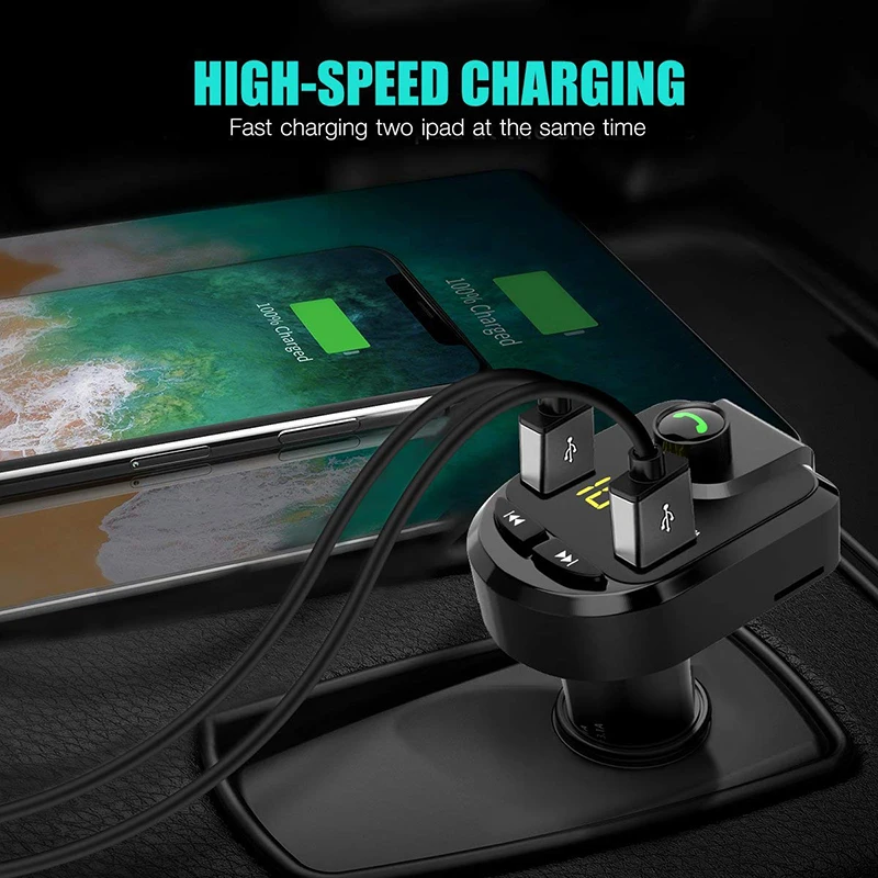 Bluetooth автомобильный комплект с двойным USB автомобильным зарядным устройством 3.6A