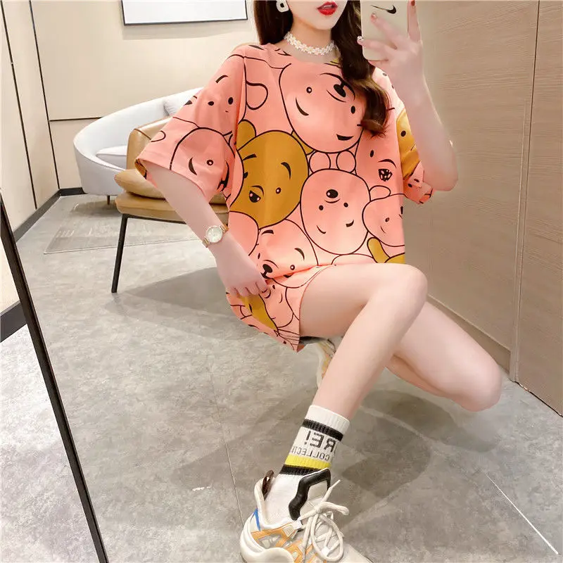 

Носки с рисунком медведя из мультика японский тай-дай футболка с коротким рукавом для женщин Свободные корейский Стиль Мода Harajuku Стиль-плат...