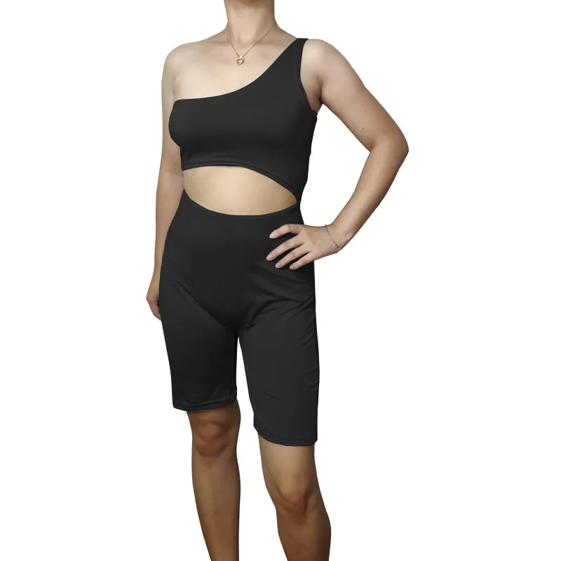 

2-piece One-shoulder Sports Two-piece Leggings Jumpsuit Navel Slim Sports Women's Suit S-3XL