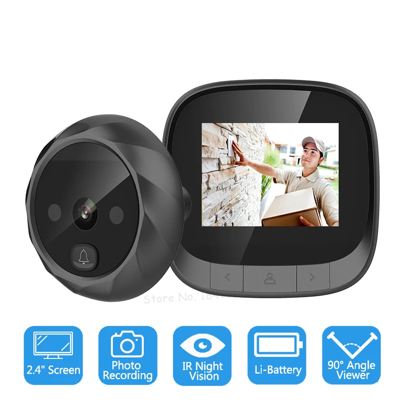 

New 2.4" LCD Screen Door Camera Viewer Electronic Photo Recording IR Night Peephole Camera Digital 90 Degree Door Eye Doorbell