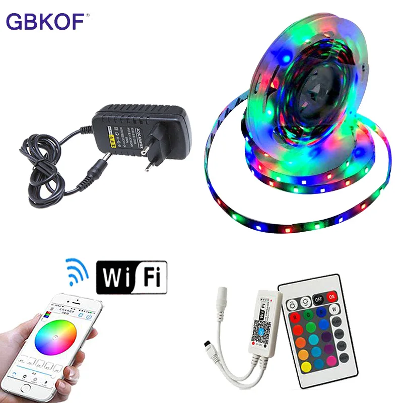 10 м WiFi светодиодный светильник RGB лента Диодная неоновая лента tira fita 12 В SMD5050 5 м гибкий светильник с адаптером WiFI контроллера
