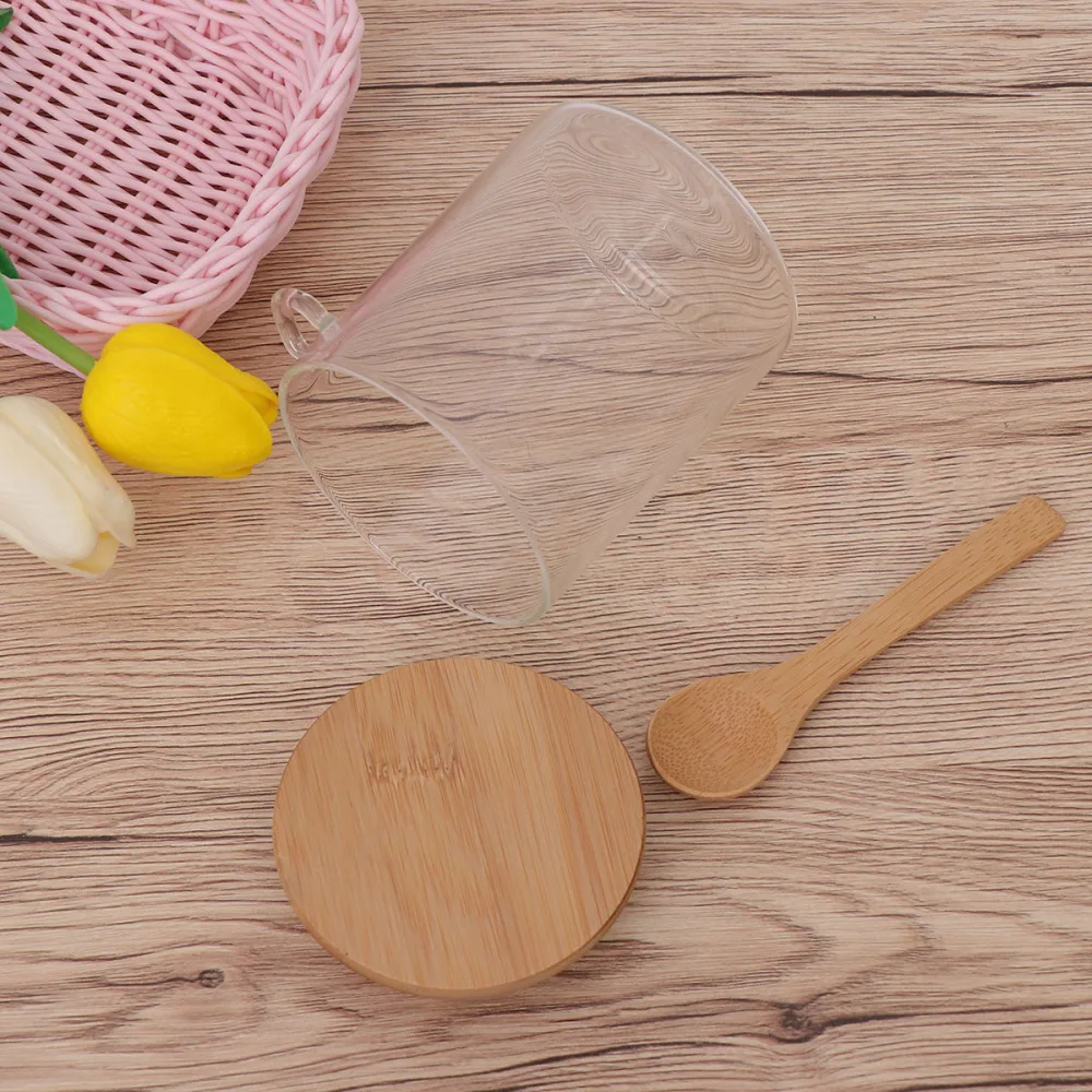 420 мл прозрачные Стекло банка с крышкой и ложка герметичный канистра Еда