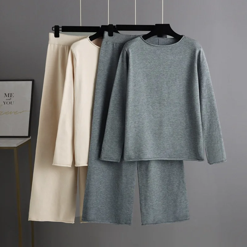 

2021 Ins New Autumn Winter Women Sweater With Pants Set Women 2pcs Set Knit Pullover Sweater With Knit Long Pants
