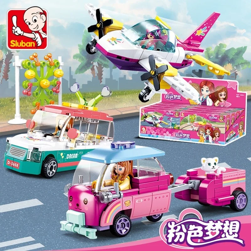 

461pcs Pink Dream Airplane Submarine Pet Concierge Car Building Blocks Set Educational Bricks Toys Christmas Gift For Girl