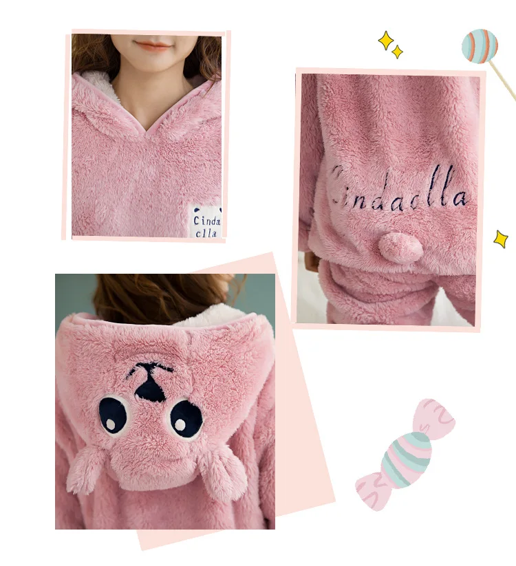 Женская Фланелевая пижама с капюшоном и медведем теплая Домашняя одежда из