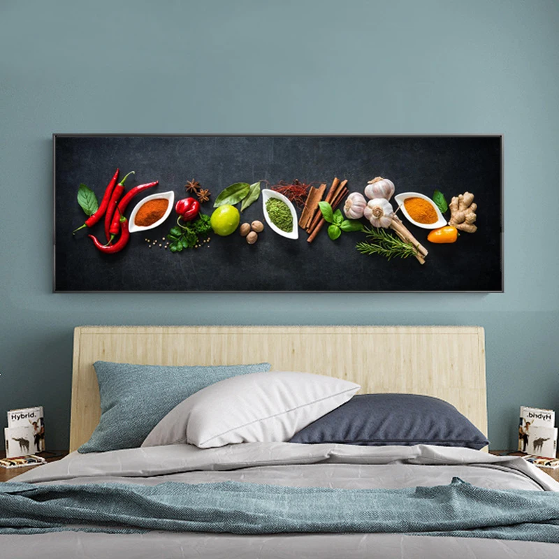 

Kitchen Themed Wall Art Decor Vegetables and seasoning In Table Canvas Paintings Food Cooking Ingredients Canvas Art Print Decor