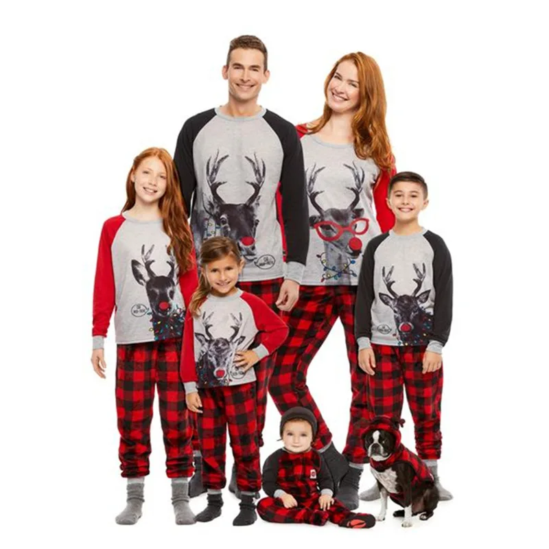 Christmas Family Pajamas Set Christmas Clothes Fashion Printing Round Neck Matching Baby Kid Dad Mom Matching Family Outfits