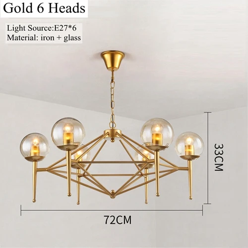 Gold 6 Heads LukLoy стеклянный шар Светодиодная Люстра для гостиной Креативный дизайн золотые подвесные лампы современный Крытый ресторан освещение светильники - Цвет абажура: Gold 6 Heads