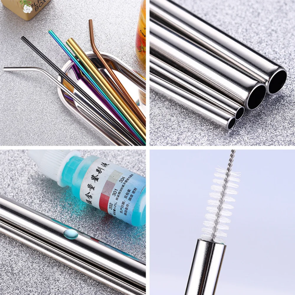 

304 Stainless Steel Straw Reusable Metal Drinking Straws Set Wholesale With Cleaning Brush Party Bar Accessory Eco Friendly New