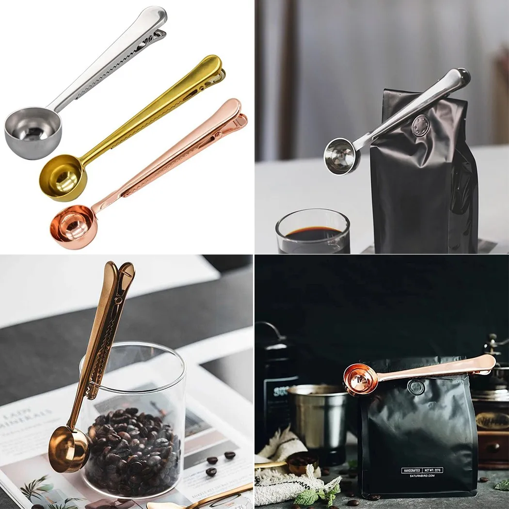 

Stainless Steel Coffee Spoon With Long Handle And Clip For Kitchen Milk Powder Liquid Seasoning Good Sealing Measuring Spoons