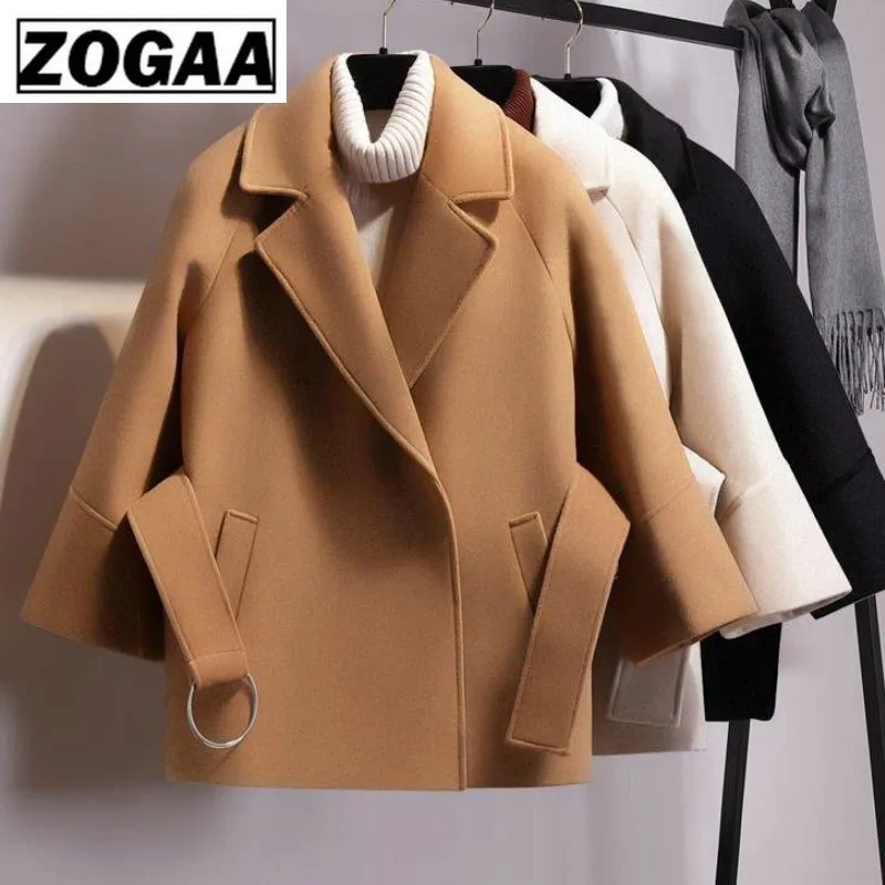 

Женское зимнее короткое пальто ZOGAA, однотонная теплая куртка с лацканами и поясом, элегантная облегающая ветрозащитная верхняя одежда в анг...