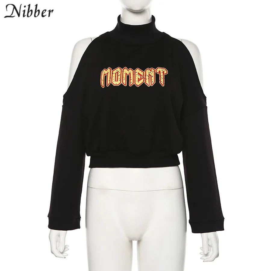 Nibber Осень Хип-хоп стиль свободная толстовка для отдыха Топы женские черные с буквенным принтом полый длинный рукав Уличная Повседневная Толстовка mujer