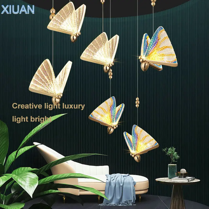 

European Decoration Art Bedroom Bedside Light Acrylic Butterfly Pendant Lamps LED Indoor Home Hanging Light for Dining Room