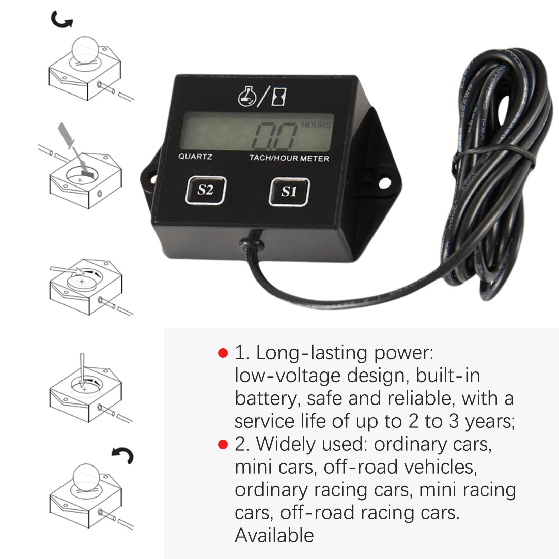 Автомобильный Водонепроницаемый Цифровые таймеры двигателя счетчик моточасов