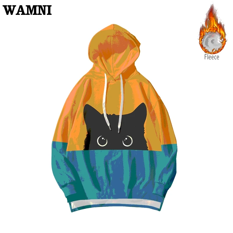 3D толстовки WAMNI с черным котом Женская одежда с котом толстовка женская Мода Высокое качество зимние женские толстовки с котом для девочек