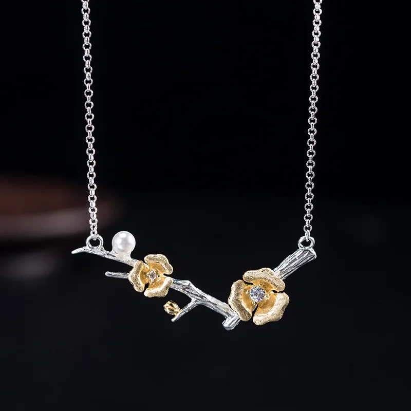 

gold-plated plum branches s925 silver pendant sets of chain national wind deserve to act the role of clavicle chain